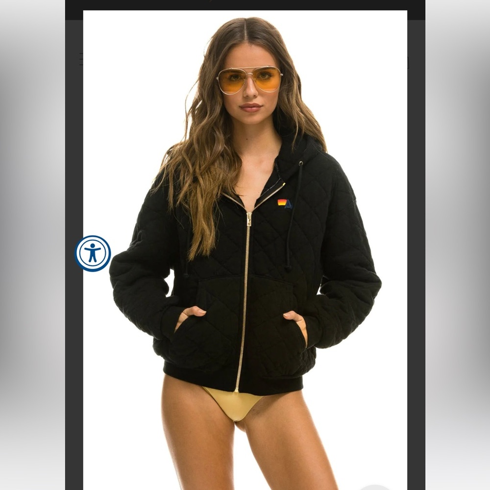 Aviator Nation Quilted Zip Hoodie Relaxed - Black